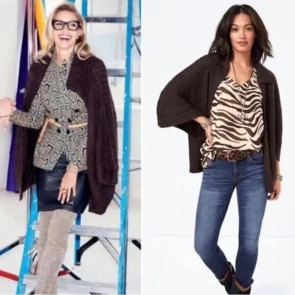 Cabi REPOSE Chunky Thick Knit Dark Chocolate Brown Oversized Cape Cardigan Sweat - Picture 1 of 7